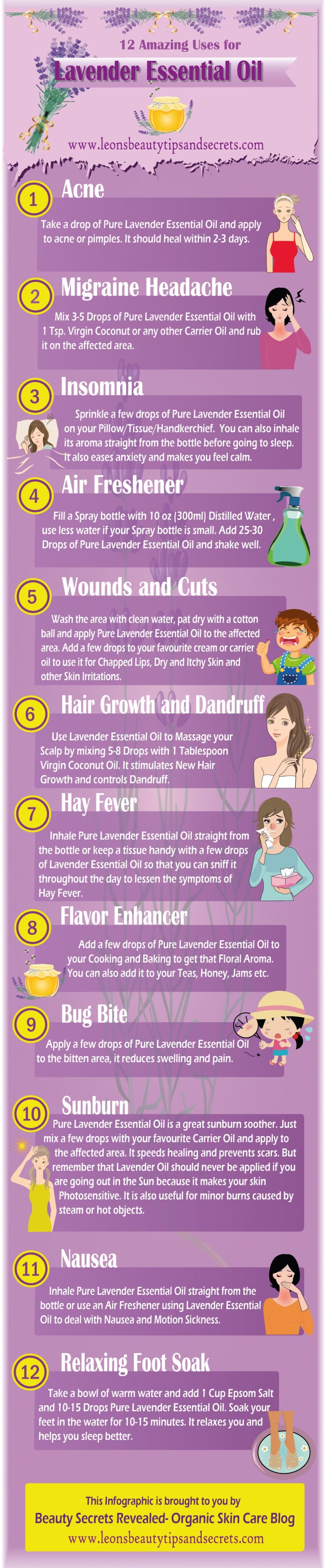 12 Amazing Uses For Lavender Essential Oil Infographic